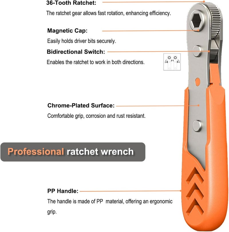 TOOLMAK Right Angle Screwdriver 24 in 1 Ratchet Screwdriver Set with Mini Ratchet Wrench for Tight Spaces, Bike Repair & DIY Projects - Image 4